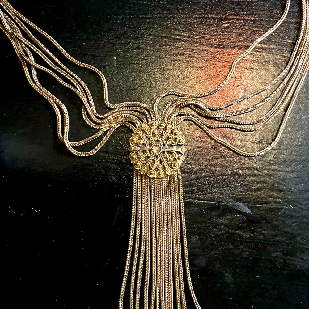Antique Fishel, Nessler & Co Fringe Tassel Necklace - Gilt Brass Foxttail